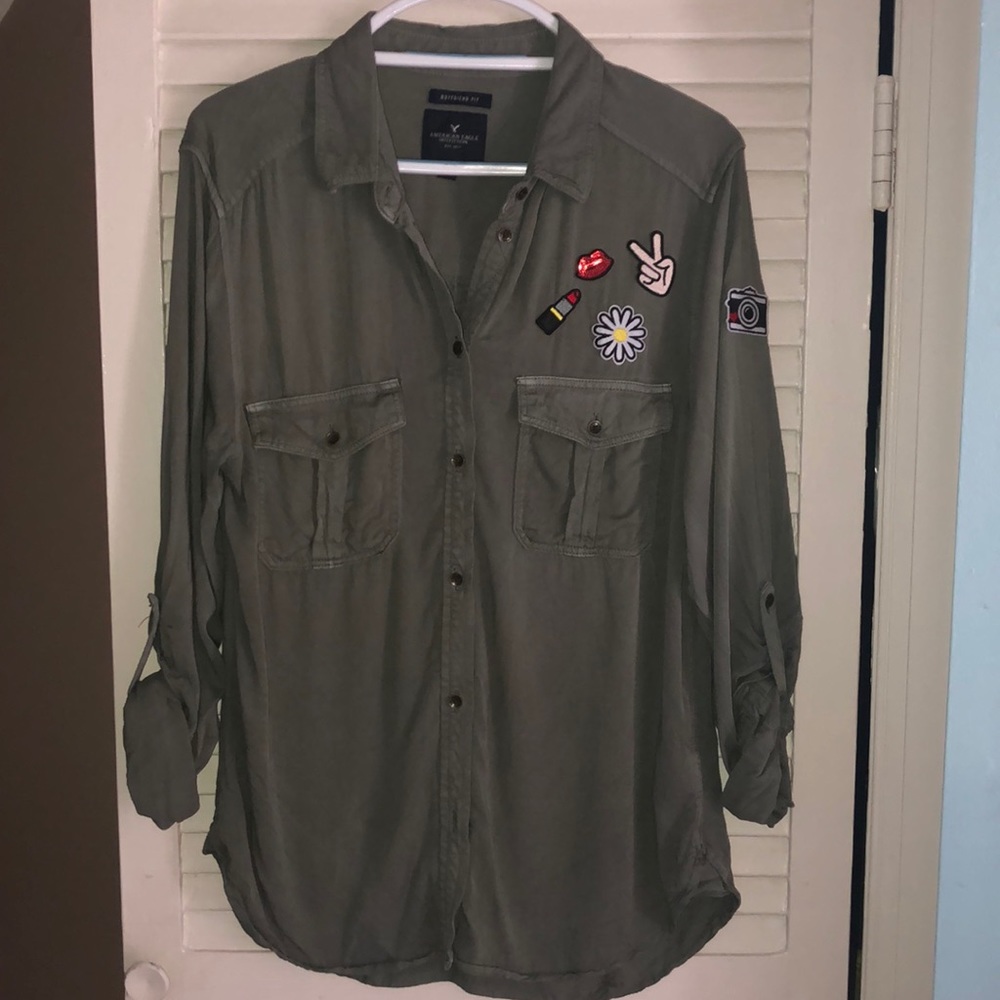 American Eagle Patch Button Shirt Size Medium - image 1